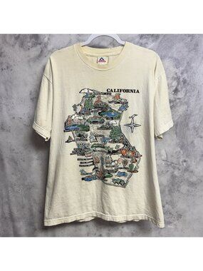 Vintage 90s California Map T Shirt Mens Large White Puff Art